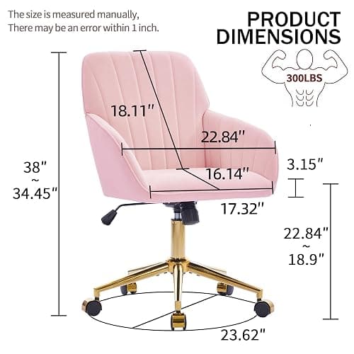 YISHENG Velvet Office Desk Chair with Gold Base, with Wheels,Modern Height Adjustable 360 Degree Swivel Upholstered Vanity Chairs with Arms for Living Room Bedroom,Pink thumbnail 3
