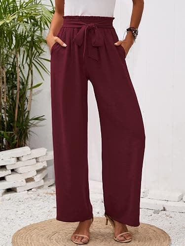 Heymoments Women's Wide Leg Lounge Pants with Pockets Lightweight High Waisted Adjustable Tie Knot Loose Trousers thumbnail 2