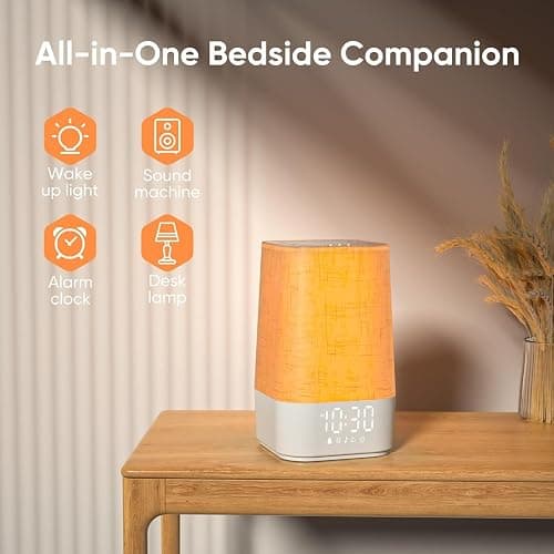 Réveil Lumineux Simulateur d'Aube, Lampe de Reveil avec 30 Sons pour Dormir, Lampe de Chevet à Intensité Variable avec Fonction Charge, Snooze, Minuteur, Réveil Matin Veilleuse pour Enfant/Ado/Adulte thumbnail 2