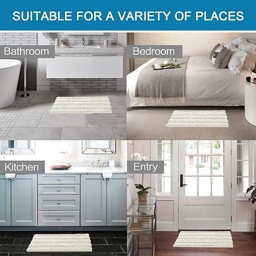 H.VERSAILTEX Bath Rugs for Bathroom Non Slip Bath Mats Extra Thick Chenille Striped Rug 20" x 32" Absorbent Non Skid Fluffy Soft Shaggy Washable Dry Fast Plush Mat for Indoor, Bath Room, Tub - Cream thumbnail 6