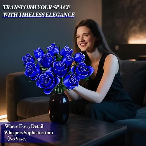 Rongmeiz Flowers Bouquet Building Set, 12 Artificial Blue Roses Botanical Collection Building Block Educational Toys Gift for Girls Kids Women Valentines Mothers Day Christmas Birthday Gift, 634 PCS thumbnail 3
