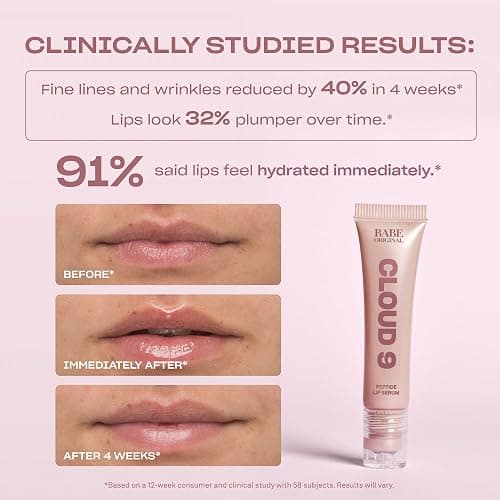 BABE ORIGINAL Cloud 9 Peptide Lip Serum | Daily Lip Treatment with Cloudberry Oil, Mushroom Extracts, Hyaluronic Acid for Dryness & Fine Lines | Smoothing & Hydrating Lip Moisturizer | Vegan Lip Care thumbnail 2