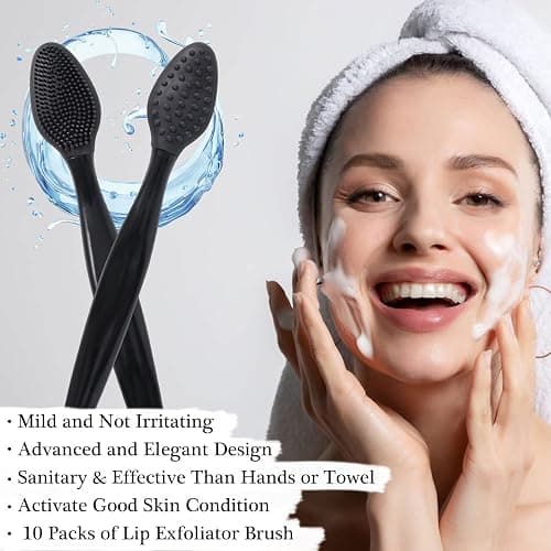 10 Pcs Lip Exfoliator Scrub Brush, Ooloveminso Silicone Lip Scrubber Exfoliating Brush, Soft Double-Side Lip Exfoliator Tool for Dark Lips, Lip Care and Beauty-Black thumbnail 8