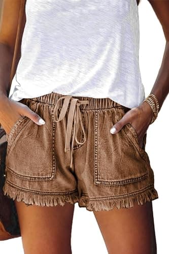 YOCUR Womens Lightweight Shorts Casual Baggy Trendy Hot Pants Elastic Waist Drawstring Comfy Shorts - Image 1