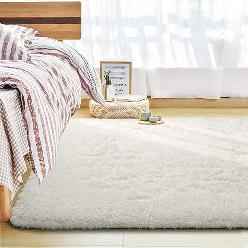 Andecor Soft Fluffy Bedroom Rugs, 4 x 6 Feet Indoor Shaggy Plush Area Rug for Boys Girls Kids Baby College Dorm Living Room Home Decor Floor Carpet, Cream White thumbnail 9