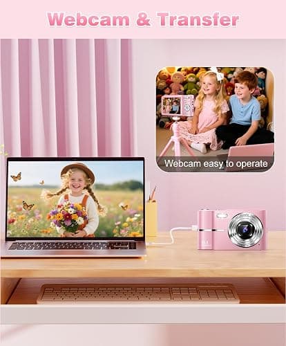 EJXHKNF Digital Camera, 1080P FHD Vlogging Camera 50MP Compact Portable Photo Camera with 2.4" Screen, 16X Digital Zoom Mini Small Pocket Camera for Kids Students with 1 Battery, 32GB Card (Pink) thumbnail 7