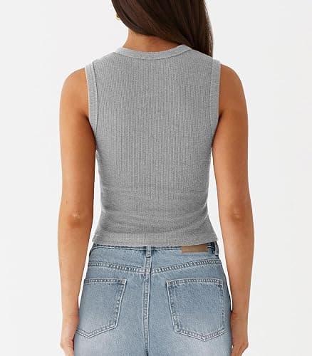 Pungdra Womens Button Down Tank Top Sleeveless Ribbed Fitted Vest Casual Crewneck Trendy Y2K Going Out Crop Knit Vest Top thumbnail 2