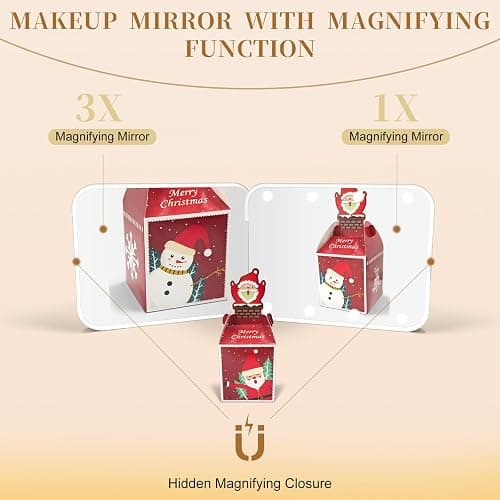 Compact Mirror with Light, 1X/3X Magnification LED Pocket Mirror for Women | Portable, Travel, Purse, Pocket, Gift, white, mini, small, essentials, led, fiberglass, batteries, rectangular thumbnail 5