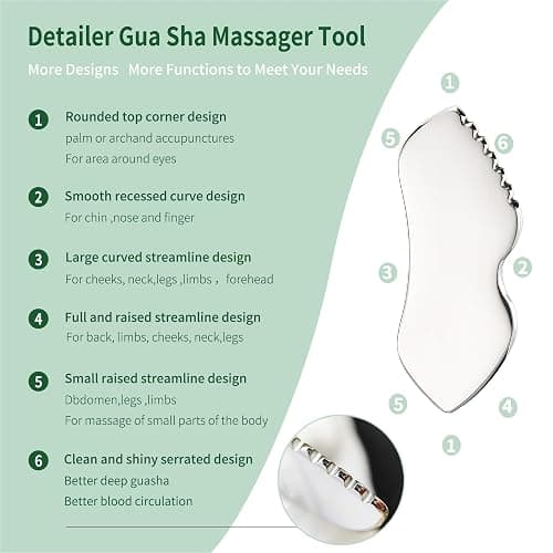 LeMeeOly 3pcs Stainless Steel Gua Sha Facial Tools & Eye Cream Applicator Metal GuaSha Set for Face Body, Detailer Gua Sha Lymphatic Drainage Massager,Guasha Face Sculpting Tool thumbnail 3