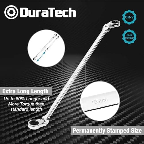 DURATECH Extra Long Flex-Head Ratcheting Wrench Set, Double Box End Wrench Set, 6-Piece, Metric 8-19 mm, CR-V Steel, with Pouch thumbnail 4