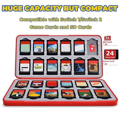 FUNLAB Switch 2 Game Case Holder for Nintendo Switch 2/OLED Games & Micro SD Cards, Switch Game Card Case with 24 Game Card Storage Cute - Red thumbnail 3