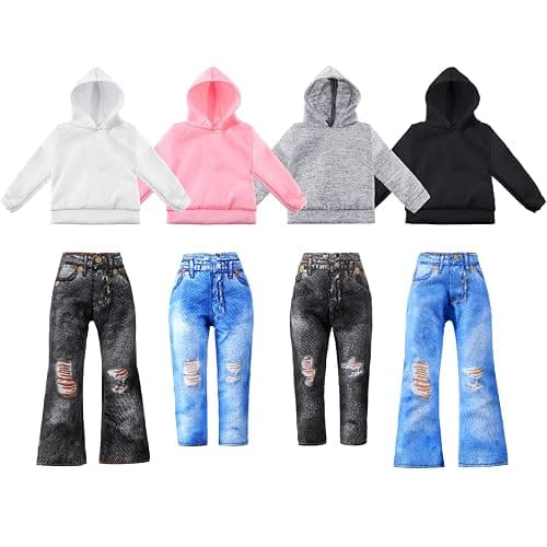 Bencailor 8 Pieces 18 Inch Doll Clothes Dolly Girl Accessories Cotton Sweaters Denim Pant Regular Outfit Clothing for 18 Inch Doll(Black,White,Grey,Pink) thumbnail 7