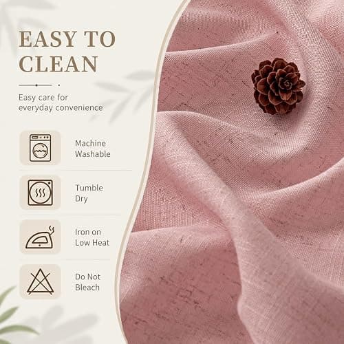 MEETSKY Pink Curtains for Girls Bedroom 96 Inches Long Light Filtering Semi Sheer Curtains for Living Room Grommet Nursery Window Drapes Privacy Soft Boho Farmhouse Style, 52" x 96", 2 Panels thumbnail 8