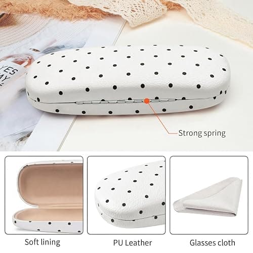 Knagsfa Glasses Case Hard Shell, Cute Sunglasses Case for Women Leather Protective Case for Eyeglass with Cleaning Cloth thumbnail 3