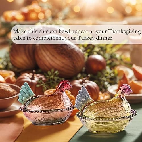 Gkesgm Crystal Glass Chicken-Shaped Candy Dish,Vintage Style Candy Bowl with Lid,Tabletop Dessert Plate Snack Bowl (Glazed) thumbnail 7