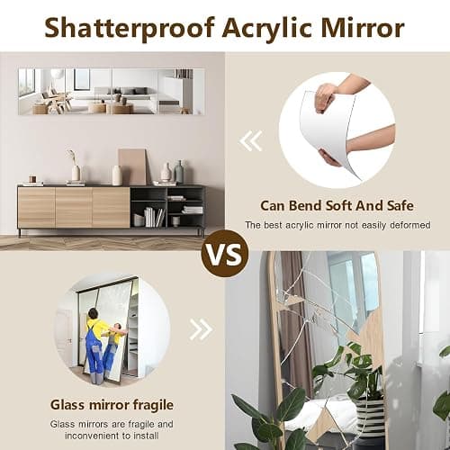 Shiftshade 4 Pack Wall Mirror Full Length, 12 x 12 Inch Acrylic Mirror Tiles, Shatterproof Flexible Plastic Mirror Sheets for Bedroom Home Gym Door thumbnail 4
