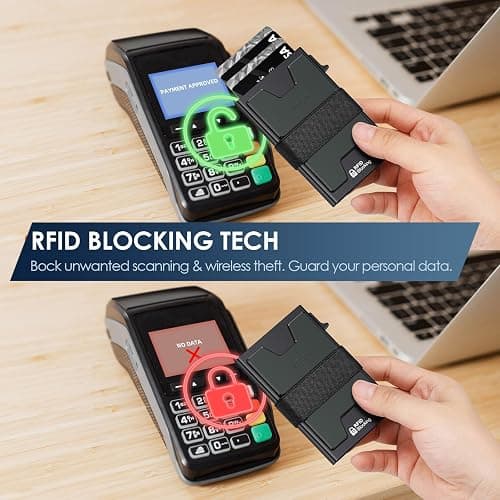 AUTLEY Slim Card Holder, Minimalist Pop Up Wallet for Men, RFID Blocking Mens Wallet with Cash Band (Black) thumbnail 6