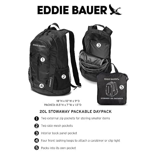 Eddie Bauer Stowaway Packable Backpack | Travel | Outdoor | Lightweight | Foldable | Durable | Ripstop Polyester | 20L - Maroon thumbnail 2