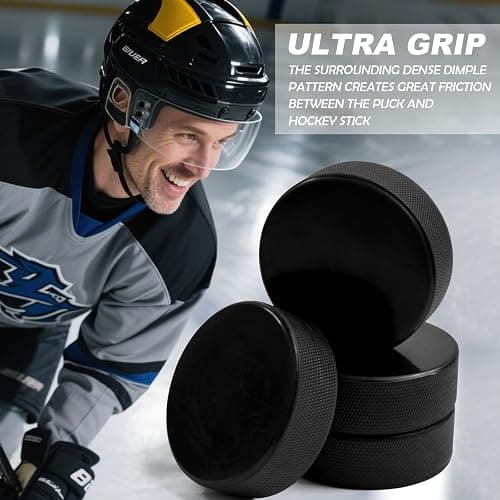 OMYOPY Ice Hockey Pucks with Reusable Mesh Bag, Rubber Street Hockey Puck Balls for Practicing and Classic Training, Diameter 3", Thickness 1", 6 oz, Official Regulation, Black thumbnail 5