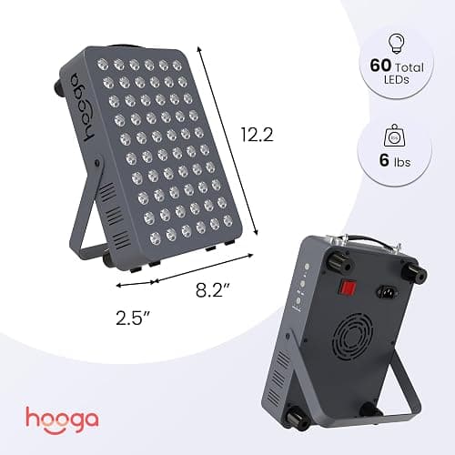 Hooga Red Light Therapyfor Face & Body, 60 LEDs, 660nm Red 850nm Near Infrared with Timer for Pain Relief, Skin Health, Anti-Aging, Sleep, Energy & Recovery, Includes Hanging Kit & Handle - HG300 thumbnail 2