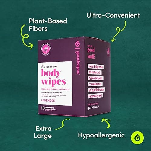 Goodwipes Body Wipes, Really Big for All Over, Made with Aloe, Plant Based and Hypoallergenic, Wipe Away Sweat and Odor, For Face and Body-Lavender, 10 Count - Lavender - 10 Count (Pack of 1) thumbnail 2