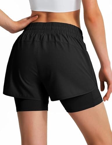 Ksmien Women's 2 in 1 Running Shorts Quick Dry Athletic Gym Workout Shorts with Liner Phone Pockets thumbnail 4
