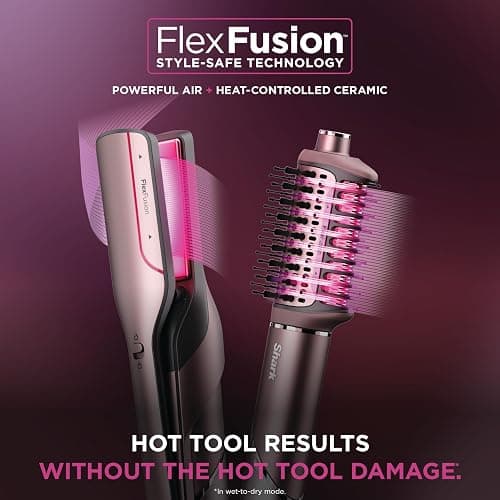 Shark FlexFusion Hair Straightener & Powerful Dryer with Diffuser, Fusion Hair Brush, Ceramic Air Styler with Auto-Wrap Curlers, Ceramic Plates, Cosmic Blush HD642S thumbnail 2