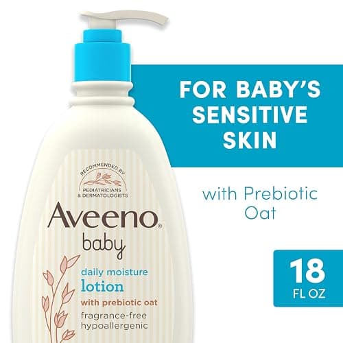 Aveeno Baby Daily Moisture Body Lotion for Sensitive Skin, Hypoallergenic Moisturizing Baby Lotion with Nourishing Oatmeal to Deeply Moisturize Baby's Skin, Fragrance-Free, 18 fl. oz thumbnail 2