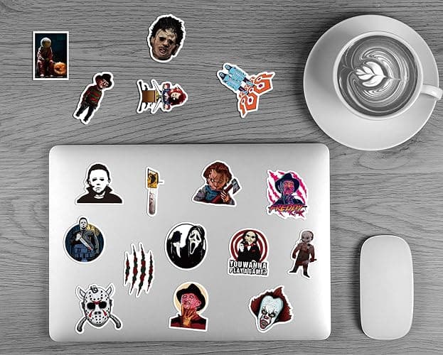 50pcs Horror Movie Stickers, Thriller Killer Role Stickers Pack, Halloween Themed Horror Stickers for Teens Adults, Waterproof Devil Stickers Decals for Water Bottle Laptop Skateboard thumbnail 2
