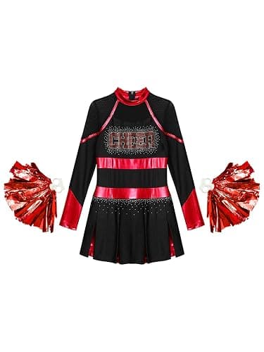 Rswnyirn Girls Cheerleading Uniform Kids Long Sleeve Cheer Dress with Pompom Dance Performance Outfit thumbnail 3