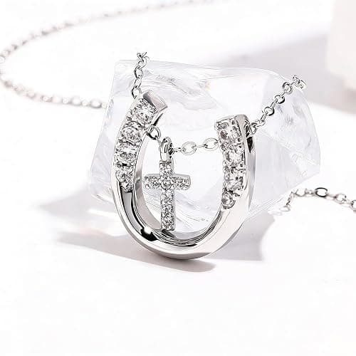 leejory Horse Gifts for Teens Women, Trendy Christian Religious Good Luck Protection Stuff Spiritual Gift for Women Faith and Horses Lover, 17.5in+2in Cross Horseshoe Necklace Female Friend Family thumbnail 7