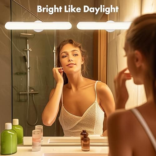 cambk Set of 2 Wireless Vanity Makeup Lights for Mirror, Rechargeable LED Stick On Light Bar for Bathroom Mirror with 3 CCT&Adjustable Brightness, Long Battery Life Cordless Light for Vanity Desk thumbnail 2