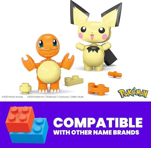 MEGA Pokémon Building Toys Set Pichu & Charmander with 40 Pieces, 2 Poseable Characters and Poké Ball, 2 Inches Tall, for Kids thumbnail 3
