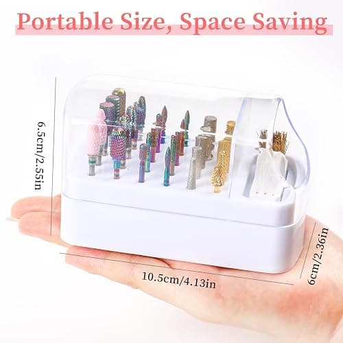YINGJEE 2 in 1 Nail Drill Bits Holder & Cleaner, 30 Holes, Dustproof Storage Box, Includes 3 Cleaning Brushes, White, Acrylic Plastic, Cosmetic Nail Set, Kit thumbnail 2