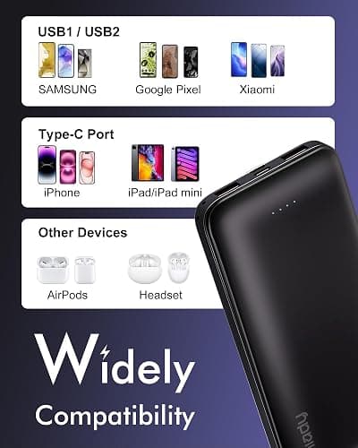 Miady 2-Pack Portable Charger, Slim 10000mAh Power Bank Travel Battery Pack | Dual USB丨3 Outputs 2 Inputs丨for Backpack Travel Camping丨Slim丨Compatible with iPhone Android etc丨Flight-Safe丨37Wh丨Black+White thumbnail 7