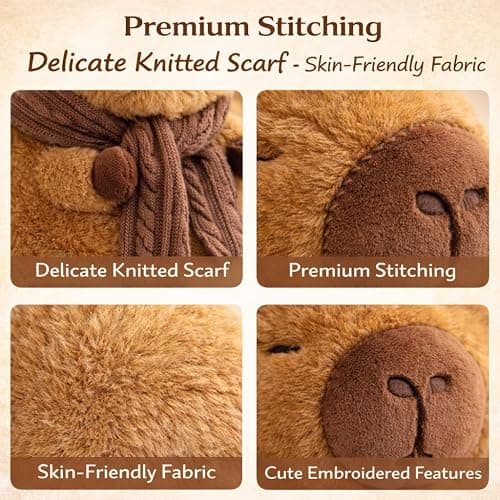 lovlaugh 11 Inch Capybara Plush Toy with Scarf - Cute Stuffed Animal with Knitted Winter Scarf, Soft Huggable Plushie, for Kids Girls Boys thumbnail 4