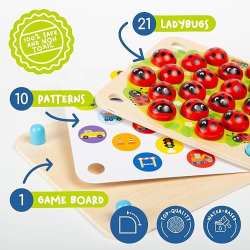 Nene Toys Ladybug’s Garden Memory Game – Wooden Matching Games for Toddlers 3-5 – Travel Toy for Boys Girls, Road Trip Essentials for Toddler, Airplane, Car - Ideal Christmas, Birthday Gifts thumbnail 5