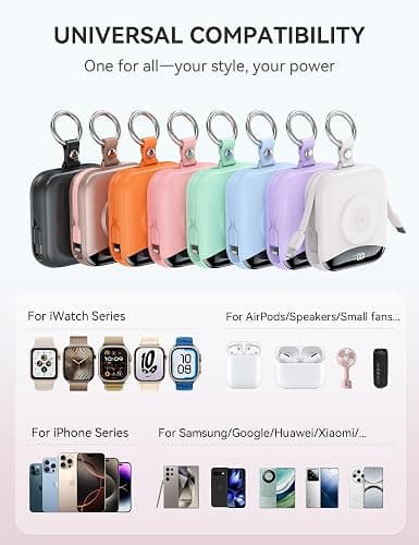 Portable Charger, 10000mAh 22.5W Fast Charging Power Bank with Built-in Cables, Travel Essentials Battery Pack with LED Display for iPhone, Portable iWatch Charger for 11/10/9/8/7/6/5/4/SE/Ultra Pink thumbnail 7