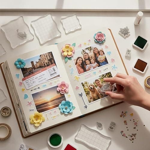 Mudder 7 Pcs Acrylic Stamp Blocks Set Clear with Grid Lines,Lace Edge | Clear Stamping Blocks Tools for Kids, Scrapbooking Craft Making, Decorative DIY, Essential Stamping Tool thumbnail 2