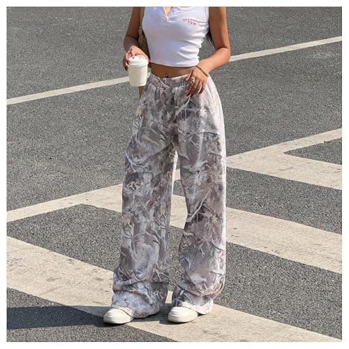 RoseSeek Women's Y2K Camo Maple Leaf Print Sweatpants Baggy Hip Pop Elastic Waist Long Pants Streetwear thumbnail 5