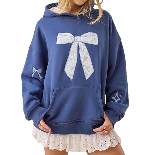 Cute Hoodies for Teen Girls Floral Embroidered Patchwork Hoodie Y2k Oversized Pullover Sweatshirt Preppy Streetwear - Image 1