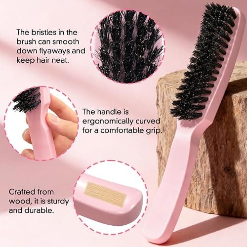 Boar Bristle Slick Back Hair Brush for Smooth Flyaways, Frizz, Sleek Ponytail, Buns and Edge Baby Hair | Hair Comb, Edge Brush, Teasing Brush Styling Accessories for Girls, Kids, Women & Men thumbnail 4