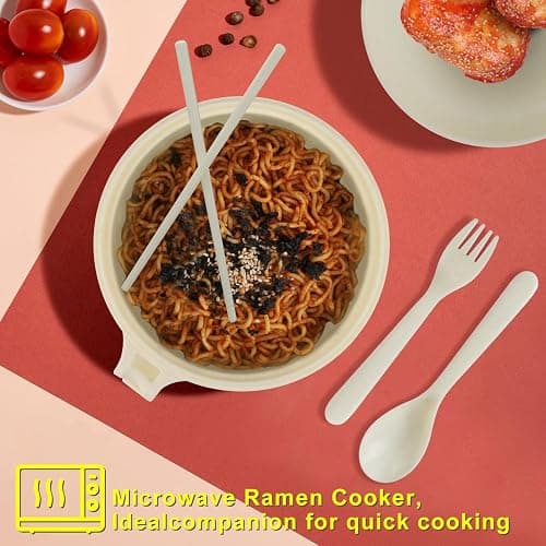 UUGLAM Ramen Bowl Set, Ramen Cooker 33 oz, Ramen Bowls with Chopsticks and Spoon, Microwave Pasta Cooker, College Dorm Essentials for Girls Guys (Beige) thumbnail 4