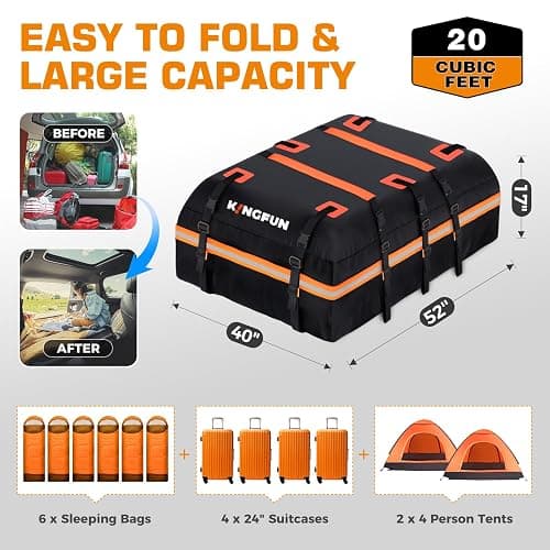 Kingfun Rooftop Cargo Carrier - Waterproof 20 Cubic Feet Car Roof Bag for All Vechicles with/Without Racks, Includes Anti-Slip Mat, 8 Reinforced Straps, 6 Door Hooks, Luggage Lock thumbnail 4
