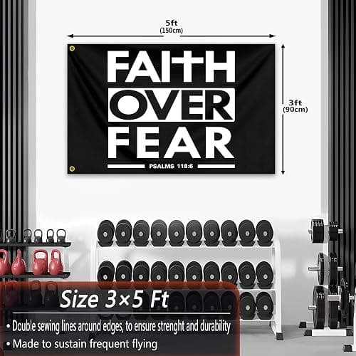 Faith Over Fear Flag 3X5 Ft Bible Scripture Verse Christian Flag Polyester with Brass Grommets Fitness Motivational for Home Gym College Dorm Room Office Wall Banner Decor thumbnail 3
