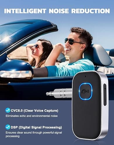COMSOON Bluetooth Receiver for Car, Noise Cancelling 3.5mm AUX Bluetooth Car Adapter, Wireless Audio Receiver for Home Stereo/Wired Headphones, Hands-Free Call, 16H Battery Life - Black+Silver thumbnail 4