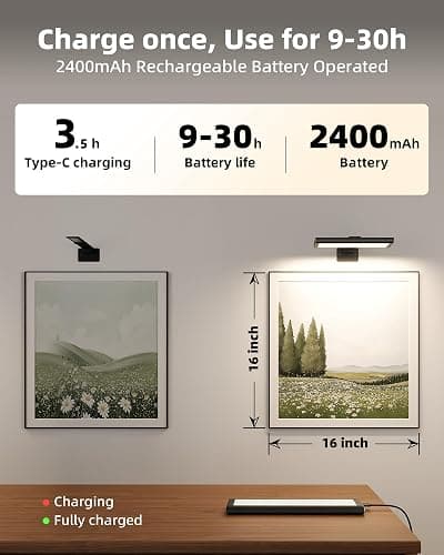 EZVALO Picture Light for Wall, Rechargeable 2400mAh Battery Lights Wireless with IR Remote, 3 Color & Dimmable Magnetic 7.8'' LED Lights Display for Painting, Living Room, Gallery, Bedroom(Black-3P) thumbnail 3