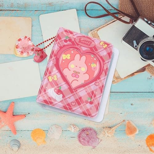 Mini Kpop Photocard Holder Book, Windspeed 3 Inch Love Heart Hollow Photocard ID Holder Twice Photocard Binder 40 Pockets with Rabbit Card, Heart-Shape Pendant (1) thumbnail 7