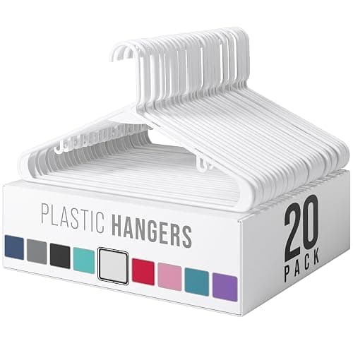 Plastic Hangers 20 Pack White - Clothes Hangers - Makes The Perfect Coat Hanger and General Space Saving Hangers for Closet and New Apartment Essentials - Percheros Ganchos para Colgar Ropa Hangars - Image 1