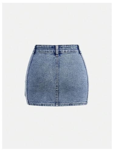 GORGLITTER Girl's Skirts Cute Jean Denim High Waisted Button Zipper Flap Pocket Cargo Bodycon Mini Short Skirt Outfits Medium Wash 10 Years thumbnail 2
